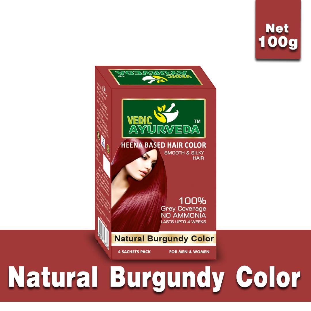 VedicAyurveda Natural Burgundy Hair Dye Kit - Ammonia-Free, Glossy Hair Color (100g) for Vibrant, Long-Lasting Results | Perfect for At-Home Hair Coloring & Salon-Quality Shine