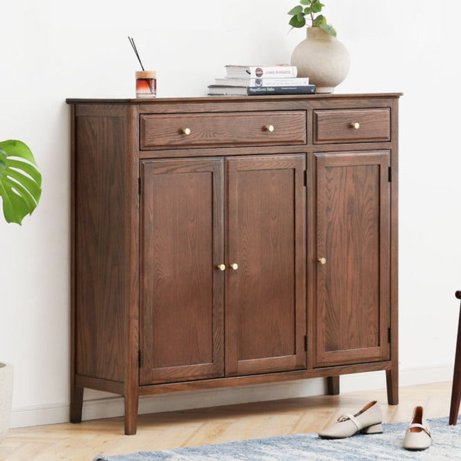 American Style Oak Solid Wood Shoe Cabinet - Durable Entryway Storage Organizer for Hallway, Closet & Mudroom