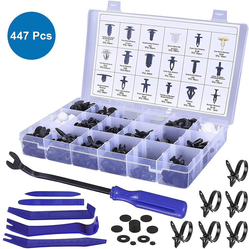 MMOBIEL 447 Pcs Auto Body Fastener Rivet Clip Kit with Remover Tool - Car Panel, Bumper & Trim Screws Replacement Set for DIY Auto Repair & Maintenance | Perfect for Home Garage, Auto Body Shops & Professional Mechanics