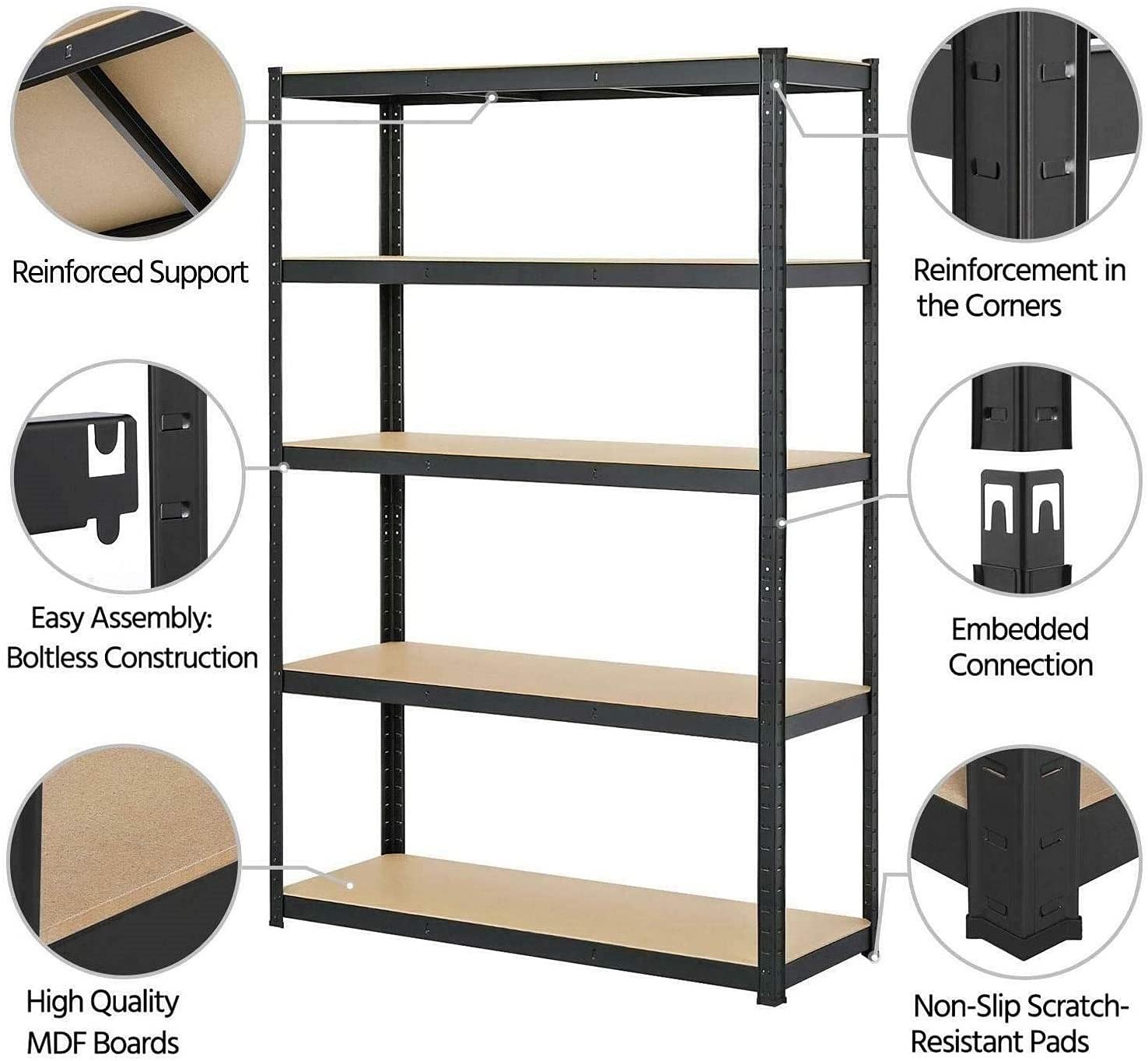 5-Tier Heavy Duty Adjustable Metal Shelf Organizer - 2000LBS Capacity Garage Storage Shelving (60