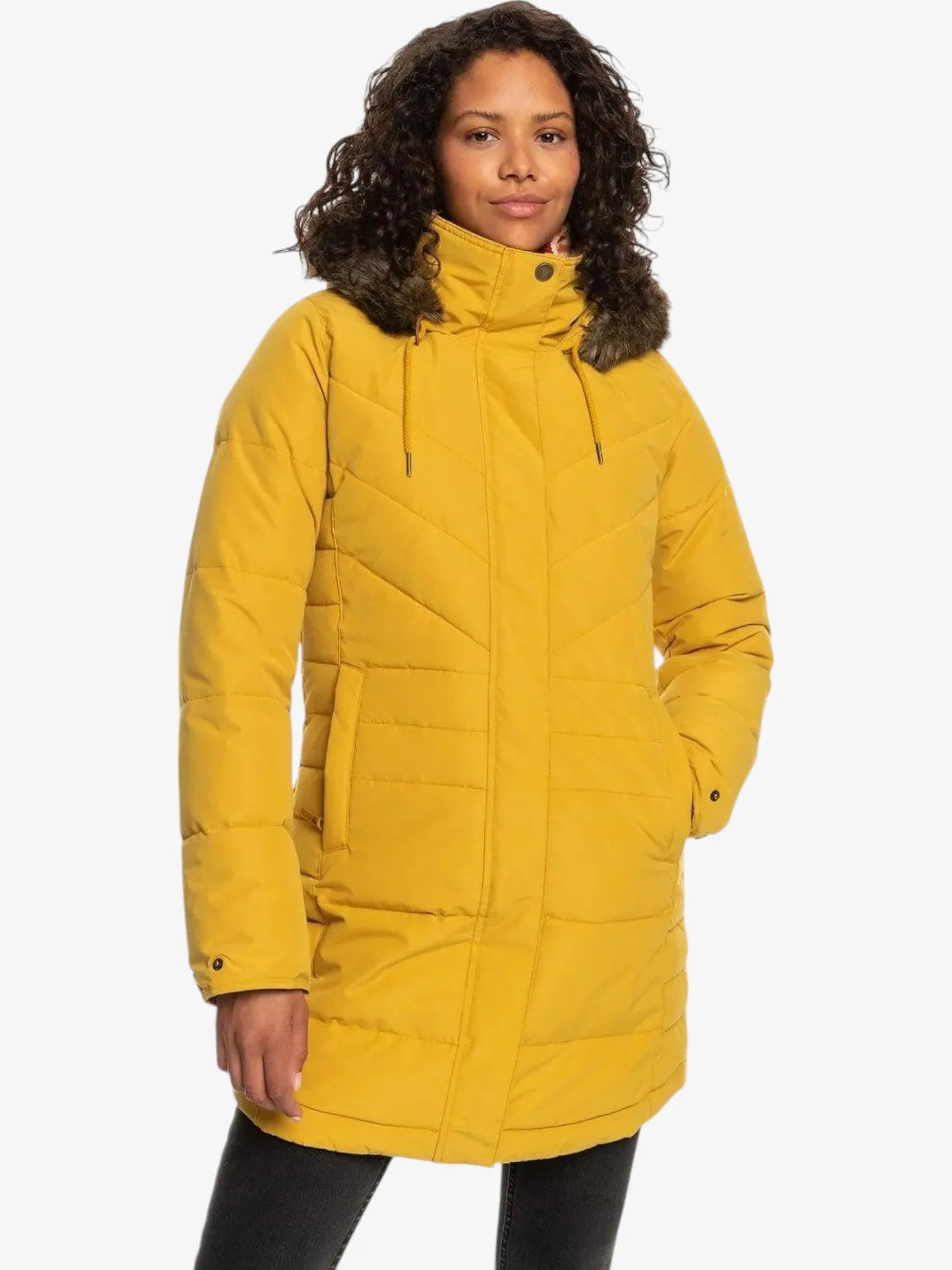 Roxy Ellie Yellow Puffer Jacket - Women's Winter Coat for Outdoor Activities & Casual Wear
