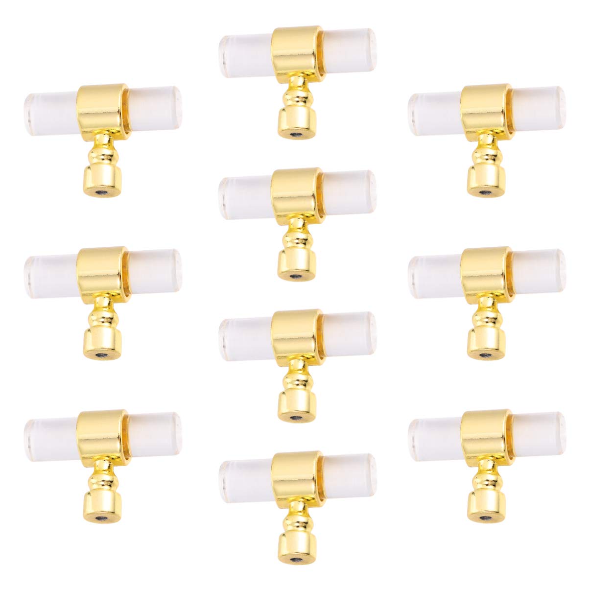 10Pcs Clear Crystal Acrylic Drawer & Cabinet Handles - Gold T Bar Pulls for Kitchen, Dresser, Cupboard & Furniture (50mm Single Hole) - Modern & Stylish Home Decor Upgrade