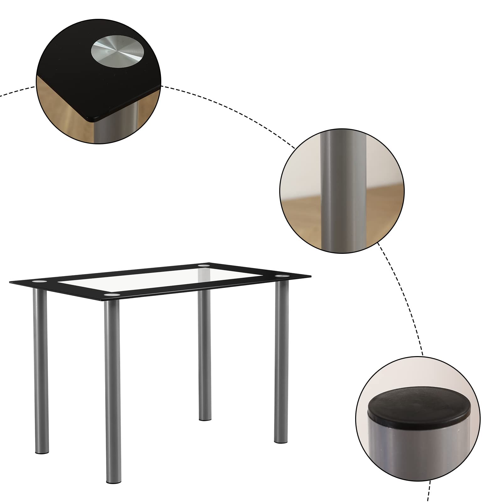 5-Piece Tempered Glass Dining Table Set with 4 PU Leather Chairs - Modern Kitchen Furniture for Small Spaces | Durable Black Dining Set for Apartments, Breakfast Nooks & Compact Homes