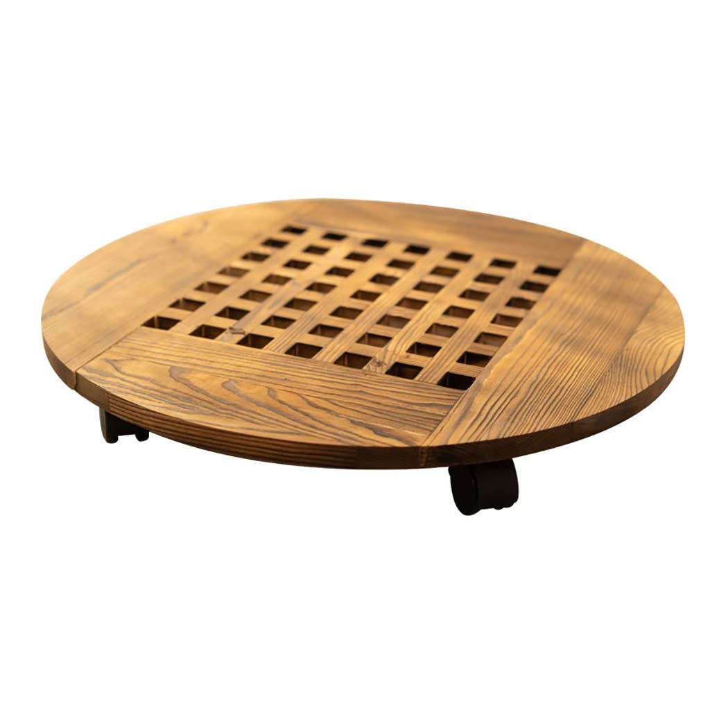 Sturdy Wooden Plant Pot Caddy with Locking Wheels - 30cm Round Brown Flower Pot Stand Trolley Mover for Indoor & Outdoor Use - Perfect for Moving Heavy Plants on Decks, Patios, and Gardens