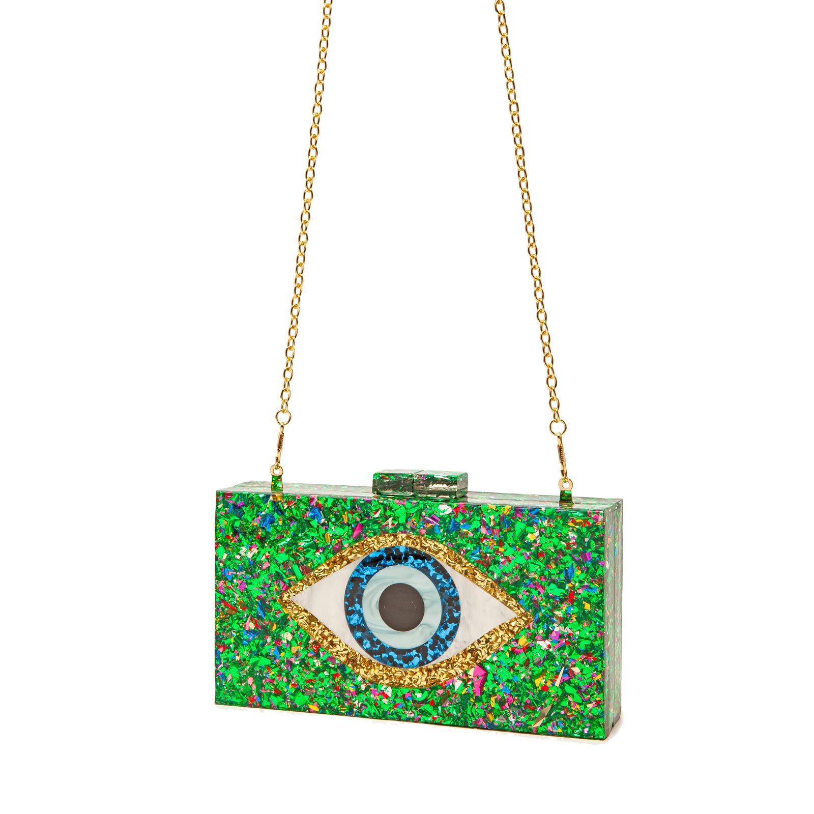 LETODE Women's Evil Eye Acrylic Clutch Purse - Glitter Evening Bag with Chain for Shoulder or Crossbody Wear | Perfect for Parties, Weddings & Night Out Accessories