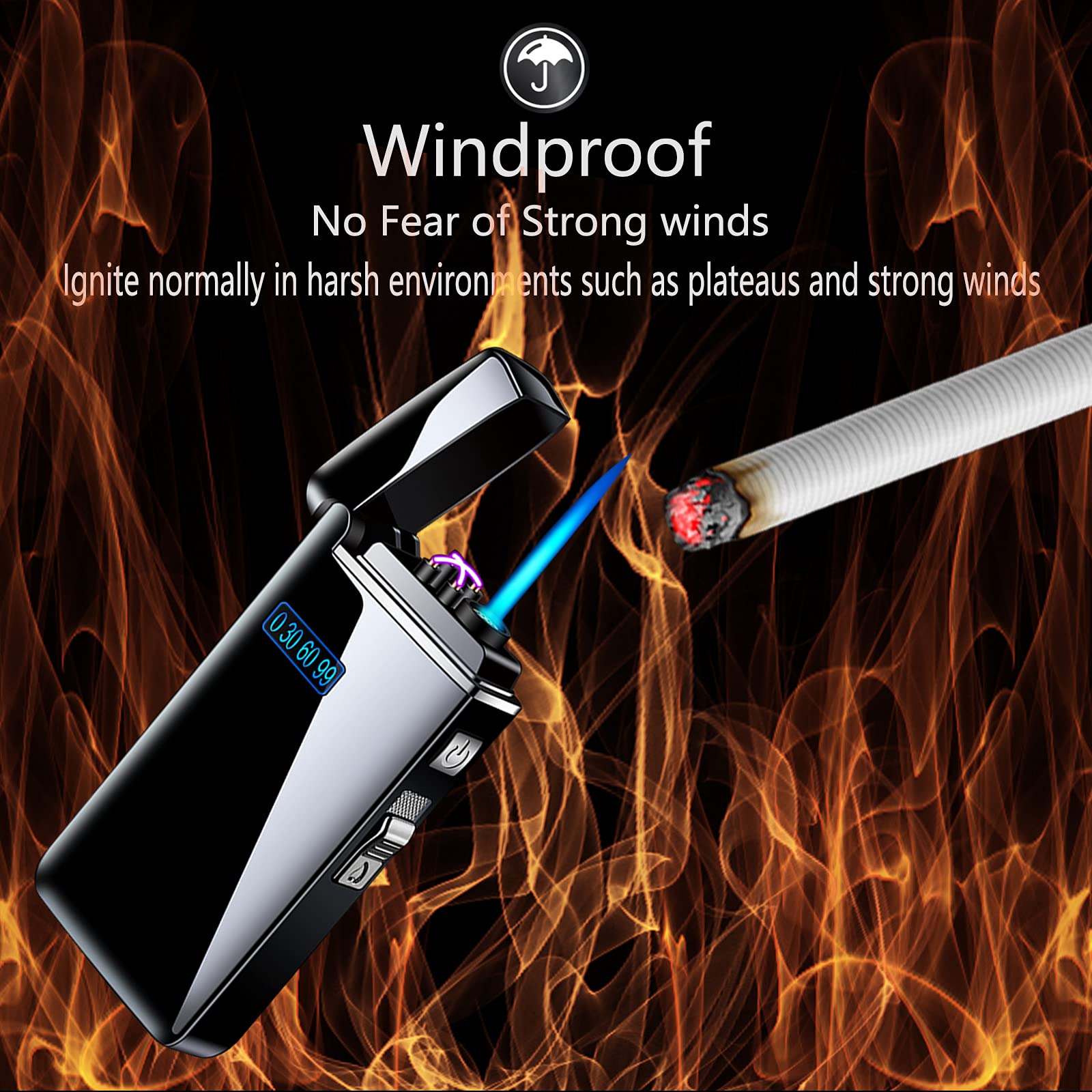 USB Rechargeable Windproof Arc Lighter - Smart Electric Lighter for Cigarettes, Camping & Gifts (Black)
