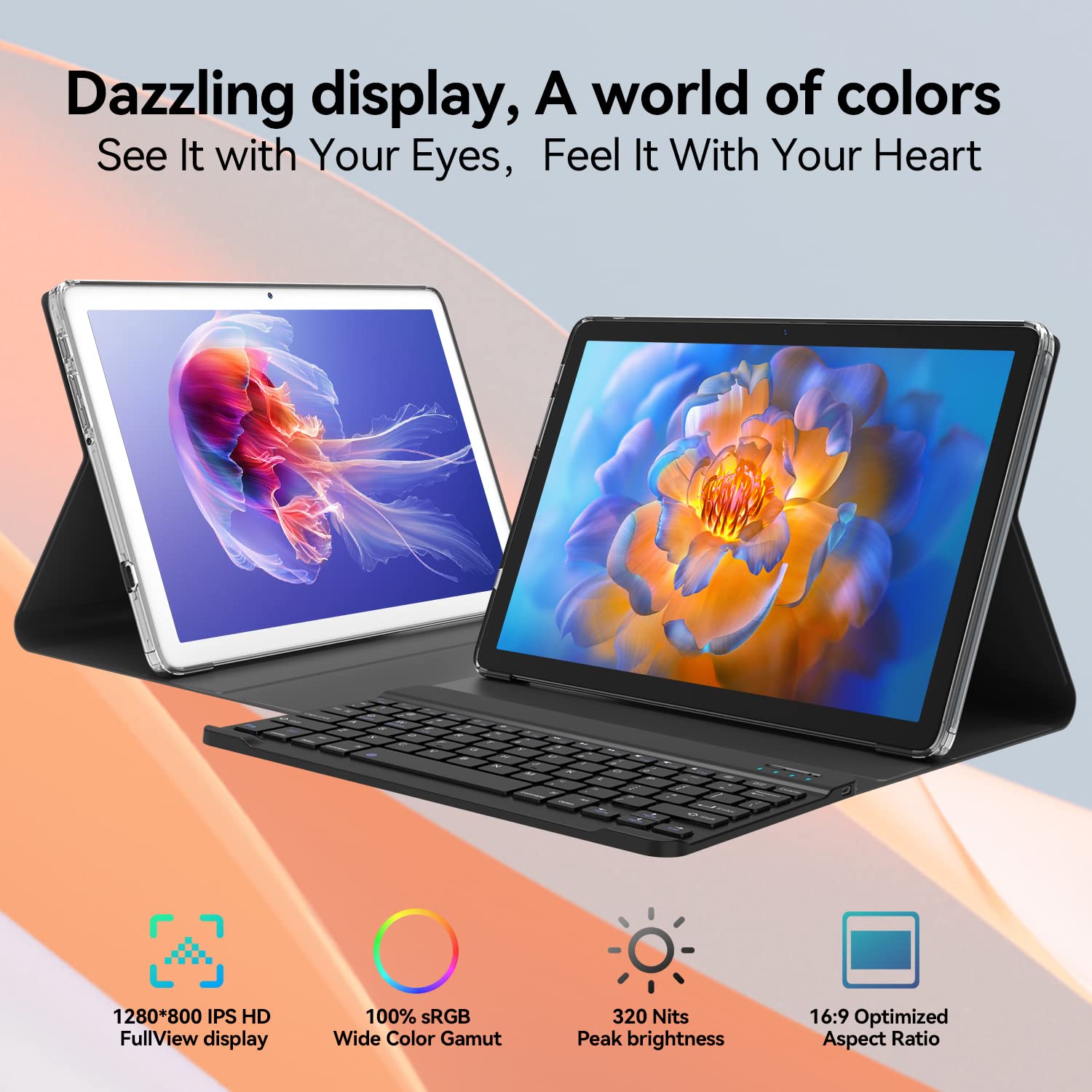 2-in-1 Android Tablet with Keyboard - 10 Inch 128GB Storage, 8GB RAM, 1TB Expandable, Octa-Core Processor, 13+8MP Dual Camera, 5G WiFi, Bluetooth, GPS - Includes Foldable Case, Mouse & Stylus (Gray) - Perfect for Work, Study & Entertainment