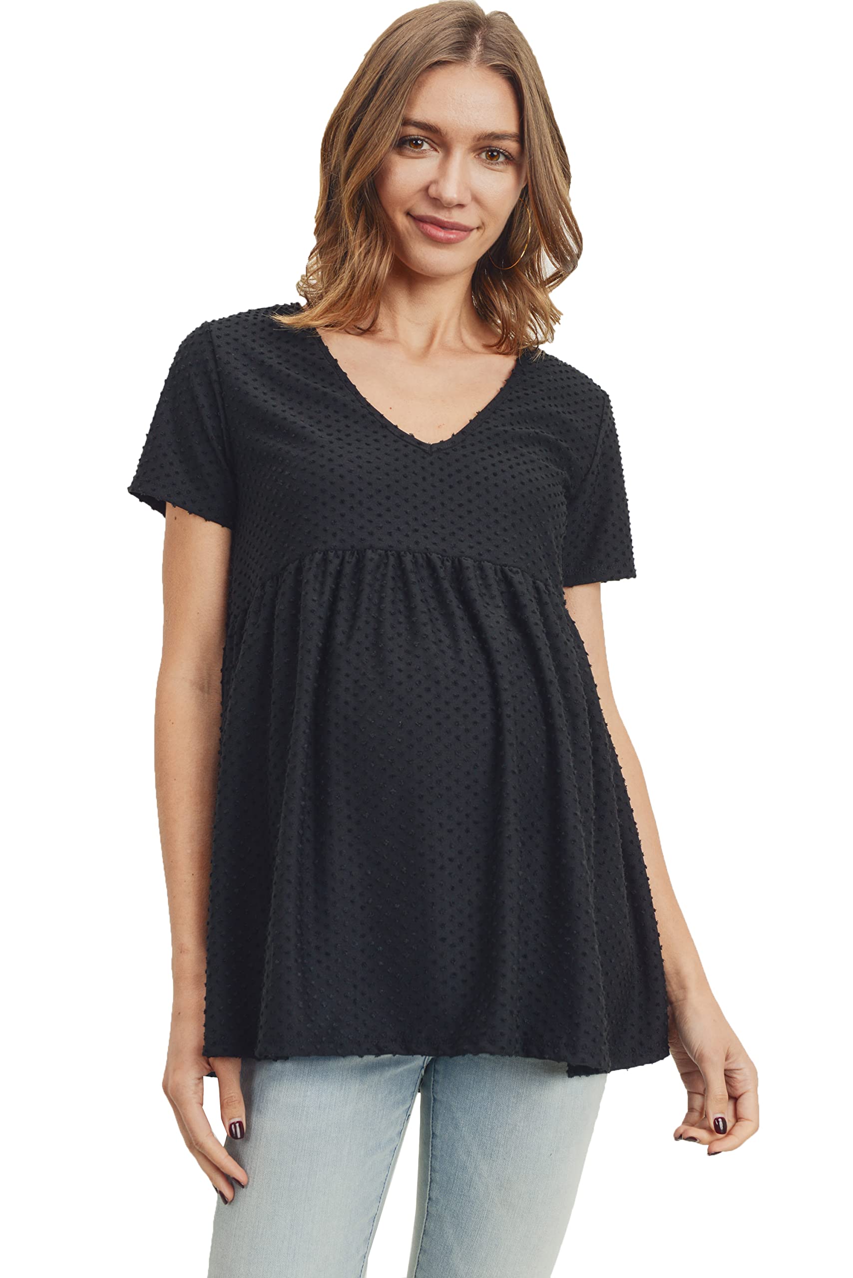Stylish Women's V-Neck Front Pleat Maternity Top - Comfortable Pregnancy Blouse for Work & Casual Wear