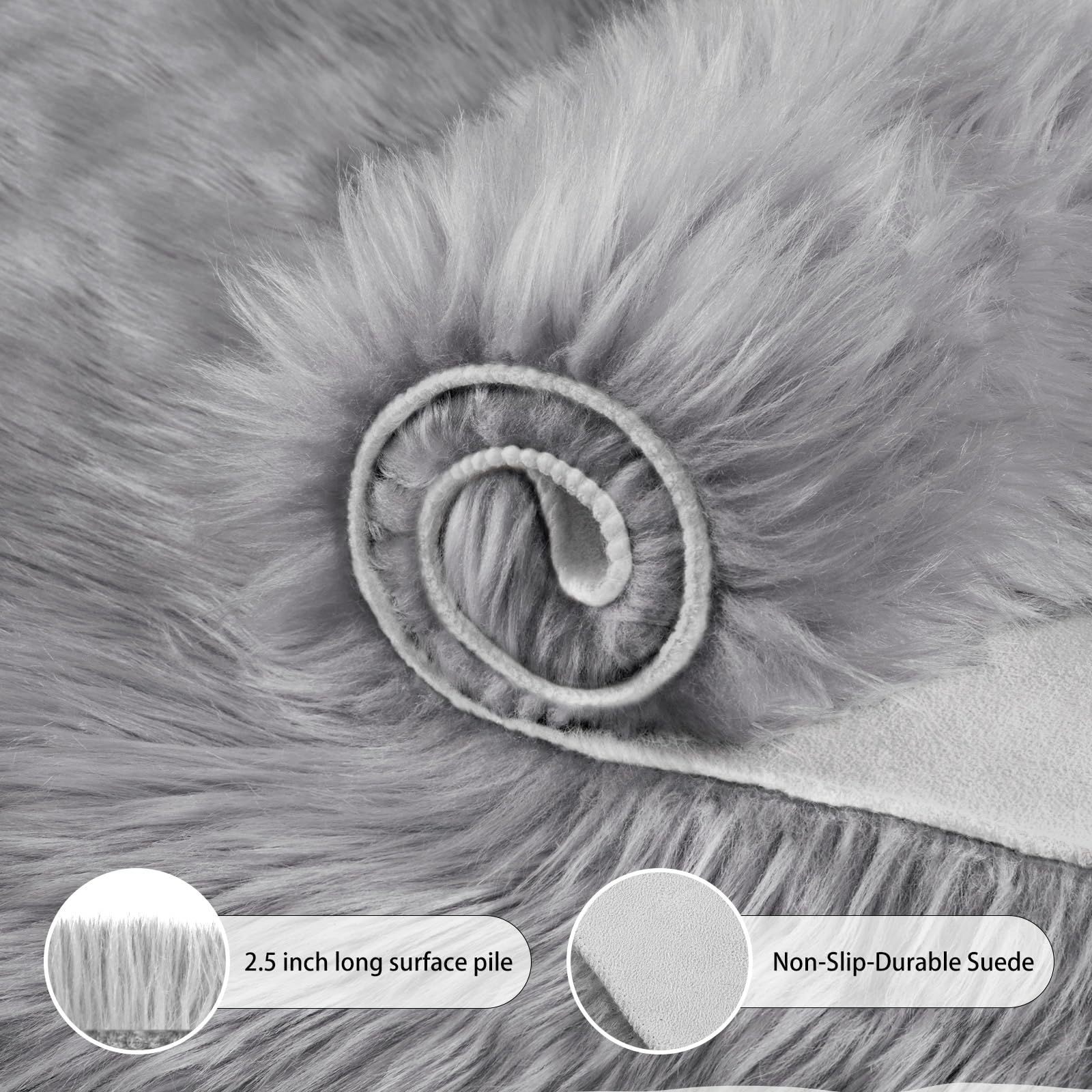 Premium Faux Sheepskin Rug - Ultra Soft Grey Fluffy Faux Fur Rug for Bedroom, Living Room, Nursery | 2x3 Feet Plush Chair Cover & Cozy Floor Mat - Perfect for Sofa, Couch, Kids Play Area & Home Decor