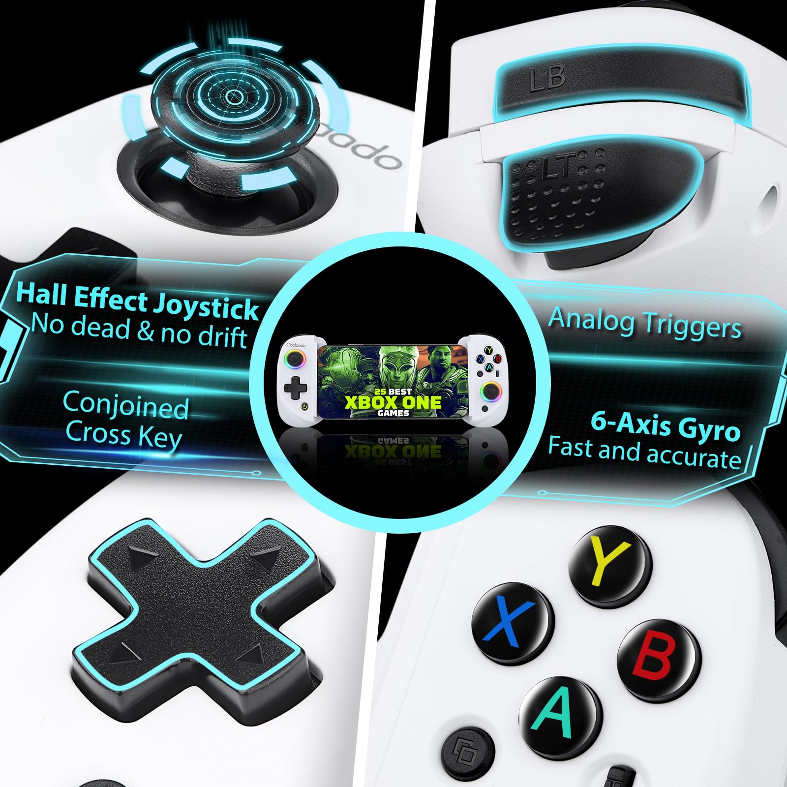 Wireless Bluetooth Mobile Gaming Controller for iOS & Android - Universal Gamepad with Adjustable Clip for iPhone, iPad, Samsung - Compatible with Xbox, PS3/4, Switch, PC (White) - Perfect for Cloud Gaming, Mobile Esports & Console Gaming on the Go