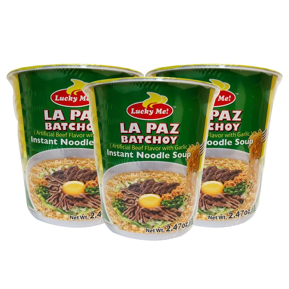 Lucky Me! Cup Noodle Soup - La Paz Batchoy Flavor (70g, Pack of 3) | Quick & Easy Instant Noodles for Office Lunch, College Dorm Meals & Emergency Food Supply