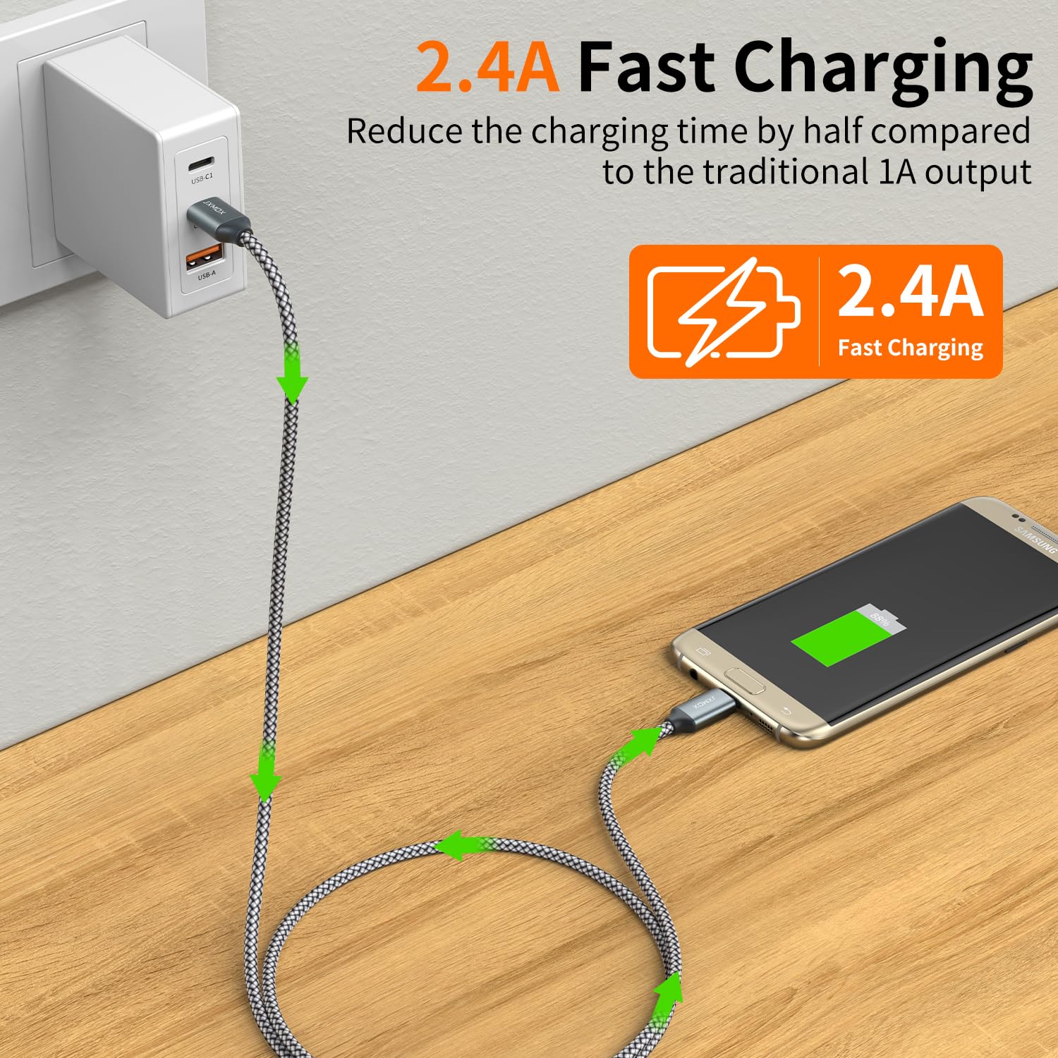 JXMOX USB C to Micro USB Cable (3.3ft 2-Pack) - Fast Charging & Data Sync Cable for Kindle, PS4, Xbox One, Samsung S7/S6/S5 & Android Devices | Perfect for Home, Office & Travel Charging Needs