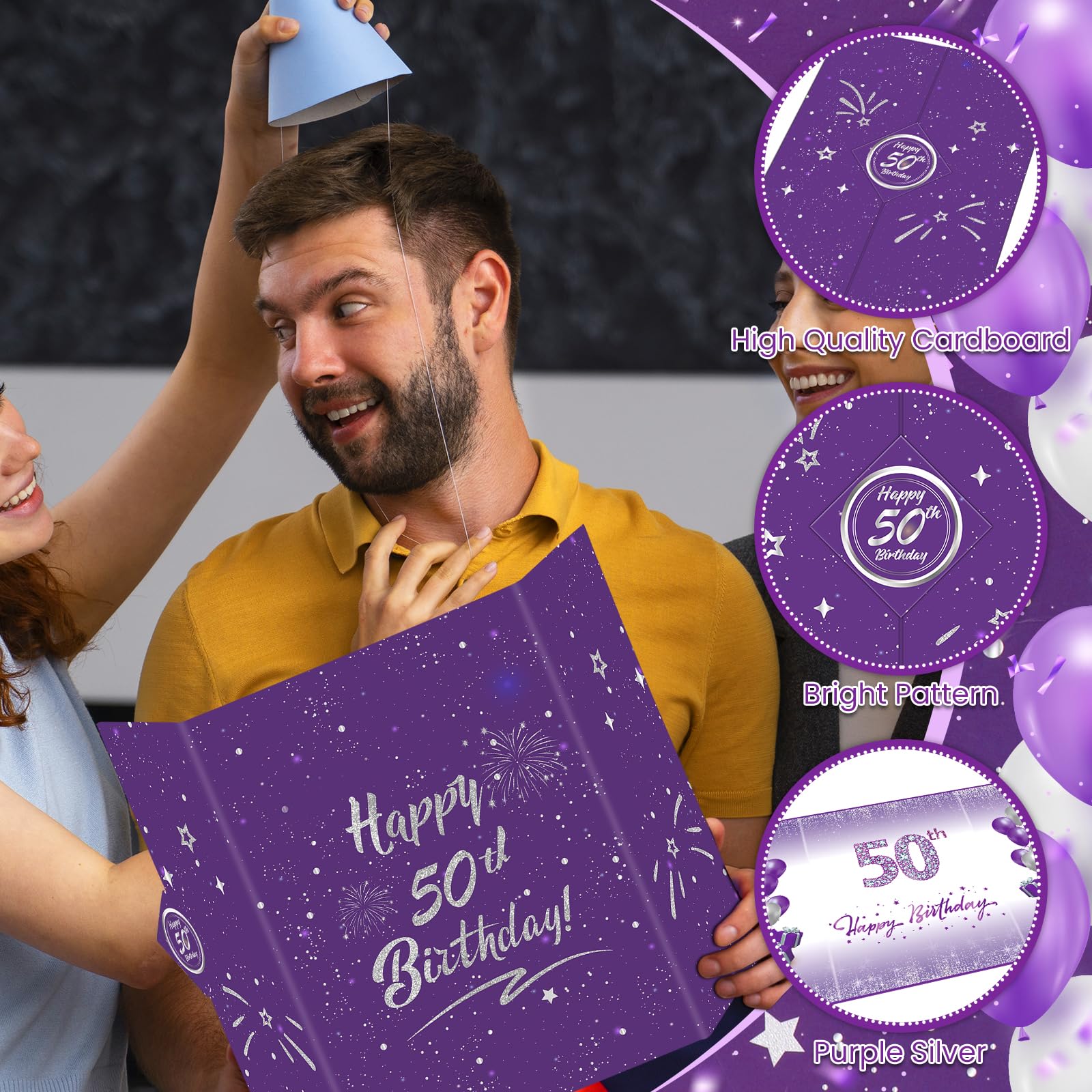 Purple & Silver 50th Birthday Decorations for Women - Unique Guest Book Alternative, Party Supplies & Gifts for 50th Anniversary Celebrations - Perfect for Milestone Birthday Parties, Retirement Celebrations & Special Occasions
