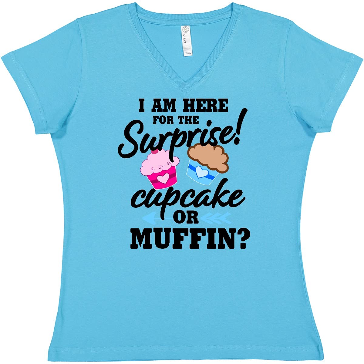 Inktastic Gender Reveal 'I Am Here for The Surprise' Women's V-Neck T-Shirt - Perfect for Baby Shower Parties & Pregnancy Announcements