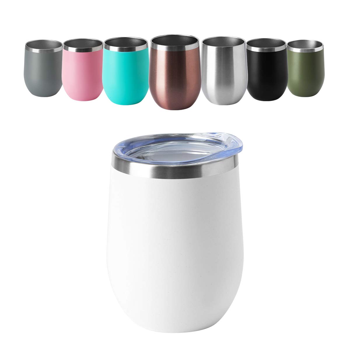 HASLE OUTFITTERS 12oz Stainless Steel Wine Tumbler with Lid - Double Wall Vacuum Insulated Stemless Wine Glass - Keeps Drinks Hot & Cold - Perfect for Coffee, Cocktails, Beer, Travel, Picnics & Outdoor Activities (6 Pack, White)