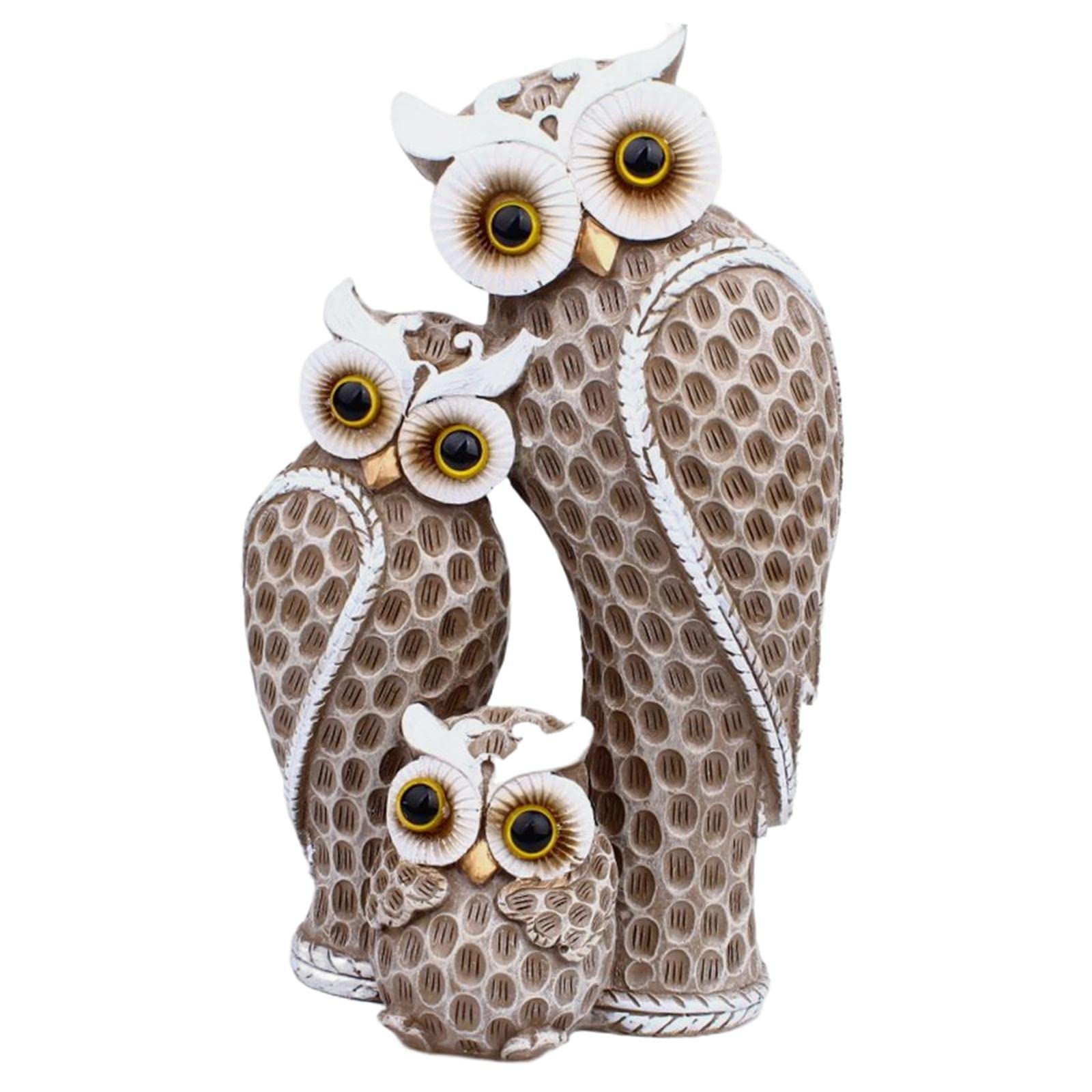 Resin Owl Family Figurines - Handcrafted Home Decor Statues for Owl Lovers, Wedding Gifts & Housewarming Presents - Cute Animal Models for Apartment Nightstands, Bookshelves & Bar Countertops (Brown) | Perfect for Living Room Decor, Baby Nursery & Office Desk Accessories