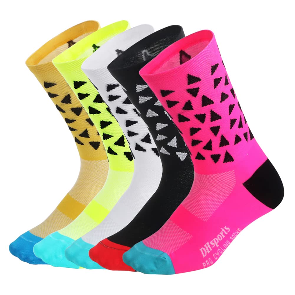 **Cycling Socks for Men & Women - Breathable Bike Socks for MTB, BMX, XC - Athletic Ankle Socks in Black, Pink, White, Green & Yellow - Perfect for Road Biking, Mountain Biking & Indoor Cycling**