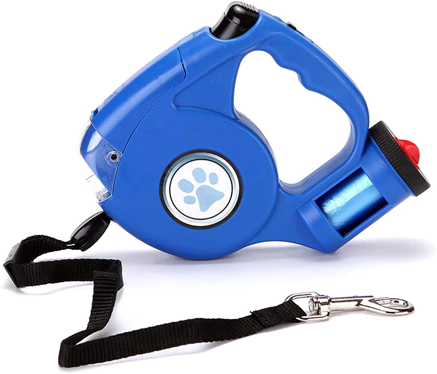 Retractable Dog Leash 16ft with Anti-Slip Handle - 360° Tangle-Free Nylon Tape, LED Light & Waste Bag - One-Hand Brake, Pause & Lock - Perfect for Walking, Jogging & Nighttime Dog Safety (Blue)