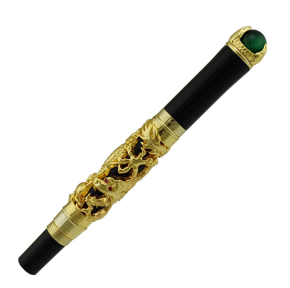 Jinhao Ancient Golden Dragon Fountain Pen - Extra Fine Nib, Pearl Green Jewelry Design with Free Pen Pouch - Premium Writing Instrument for Calligraphy, Collectors & Gift Giving