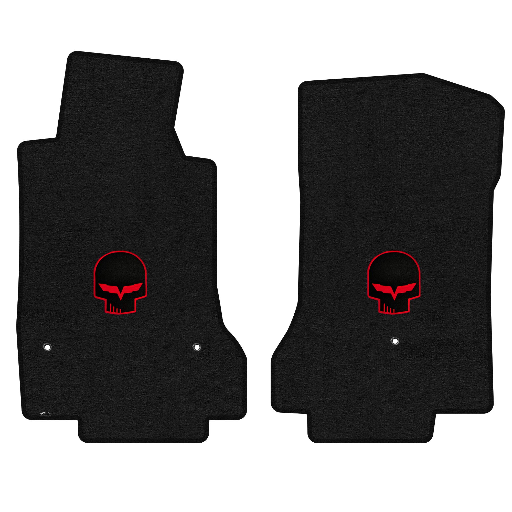 Premium Custom-Fit Lloyd Mats Luxury Carpet Floor Liners for 2007.5-2013.5 C6 Corvette - Charcoal with Red Jake Logo (Front Set) | All-Weather Protection & Enhanced Interior Style for Sports Cars