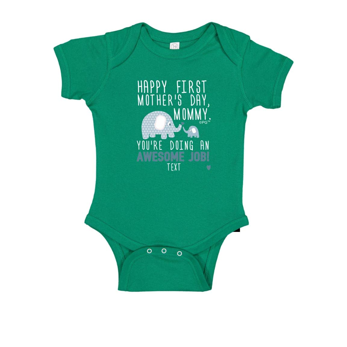 Custom Happy First Mother's Day Blue Elephant Baby Bodysuit - Soft Cotton Newborn Onesie for Baby Shower Gifts & Photo Shoots