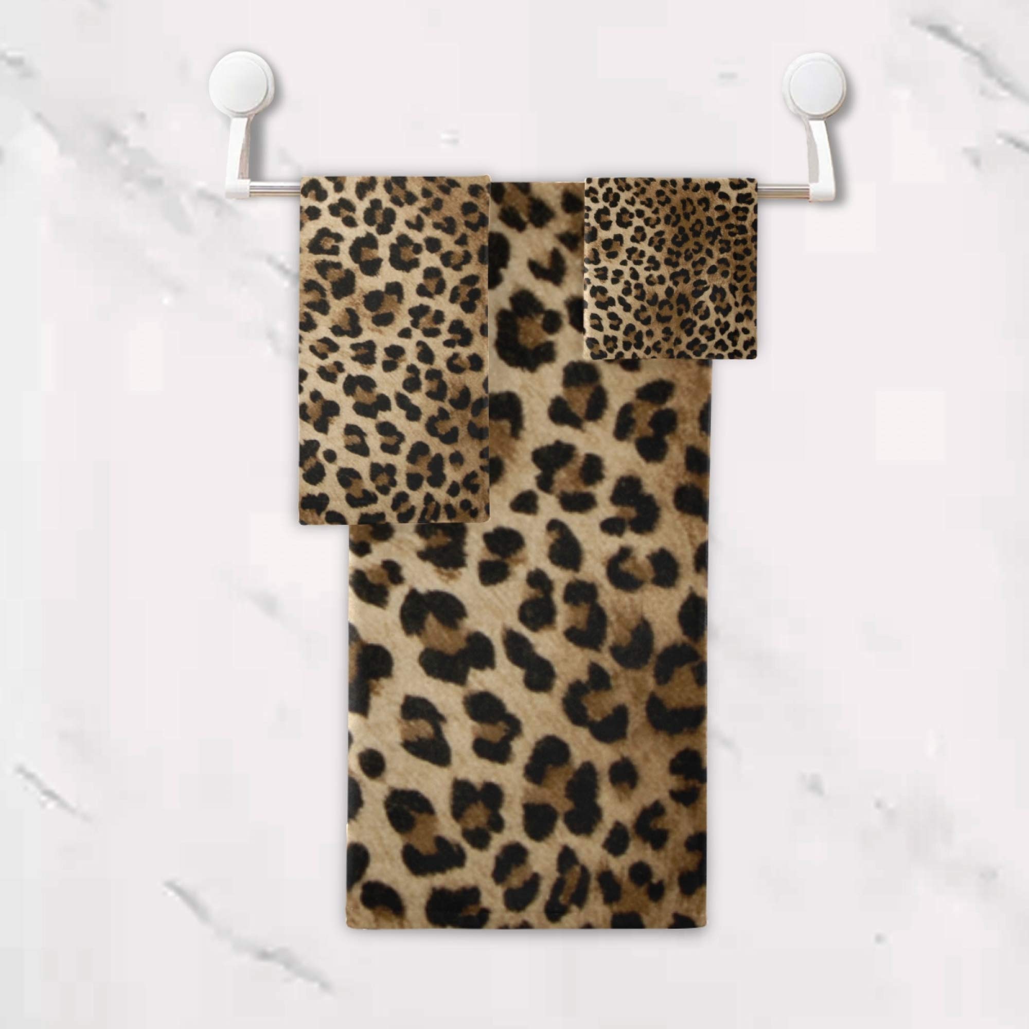 Premium 3-Piece Leopard Print Bath Towel Set - 1 Bath Towel, 1 Hand Towel, 1 Washcloth | Ultra Soft, Highly Absorbent & Quick Drying | Luxury Bathroom Towels for Spa, Gym & Home Decor