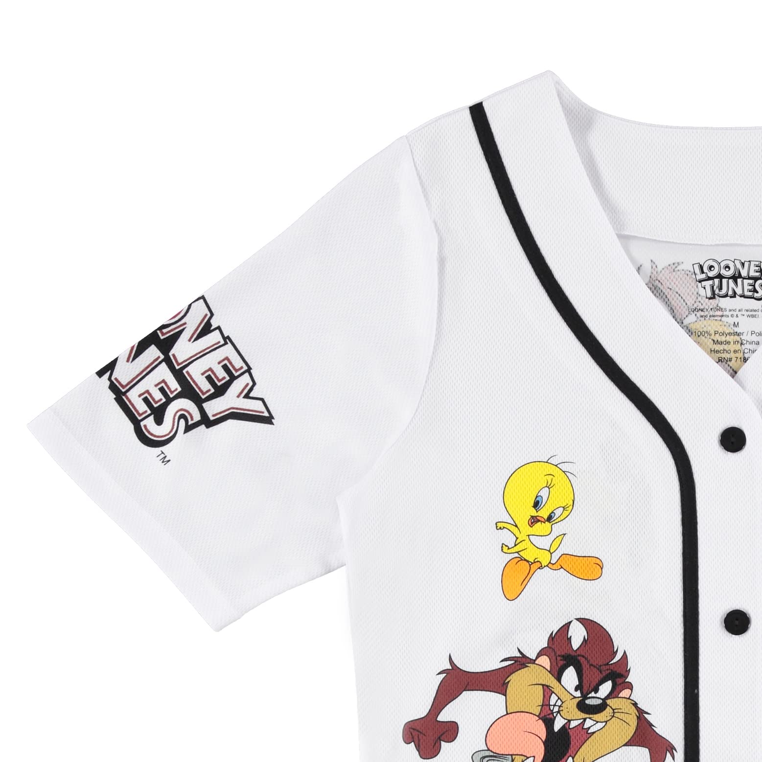 Looney Tunes Women's Baseball Jersey - Lola Bunny, Tweety, Bugs Bunny & Taz Graphic Button Down Mesh Shirt for Casual Wear & Sports Fans