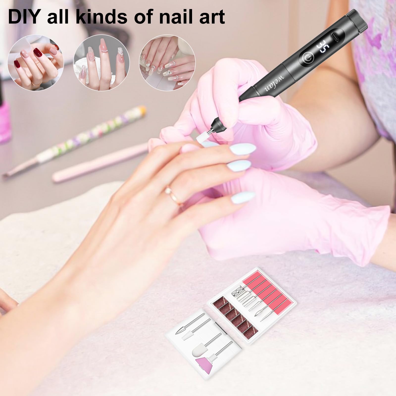 11-Piece Electric Nail Drill Bit Set for Acrylic & Gel Nails - Professional Cordless Manicure Pedicure Kit for Polishing, Shaping & Removing - Perfect for Salon & Home Nail Care