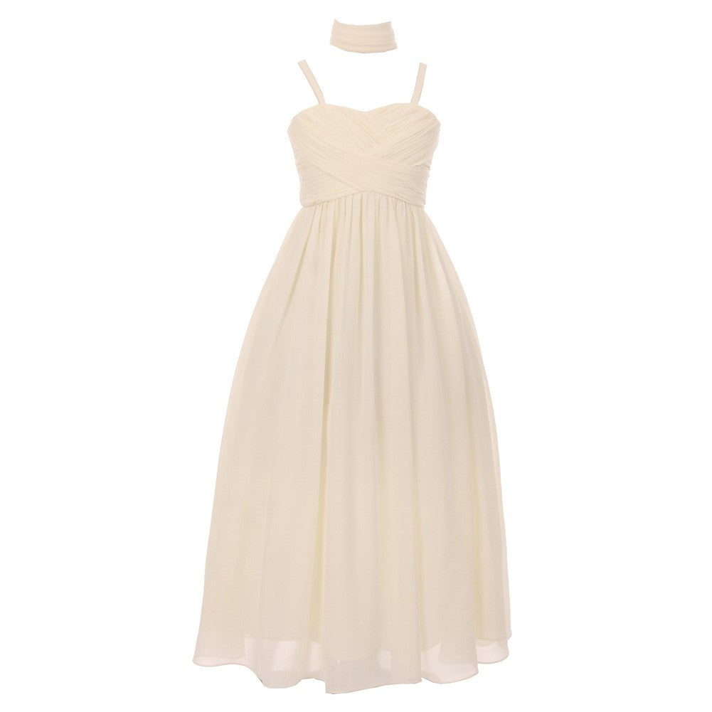 Elegant Ivory Pleated Chiffon Bridesmaid Dress for Juniors - Sizes 8-16 | Perfect for Weddings, Proms & Formal Events