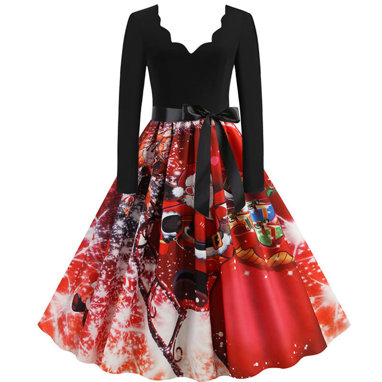 Vintage 1950s Women's Casual Summer Dresses - Long Sleeve Retro Housewife Dress for Christmas Evening Party | Perfect for Holiday Gatherings, Cocktail Events & Vintage-Themed Occasions