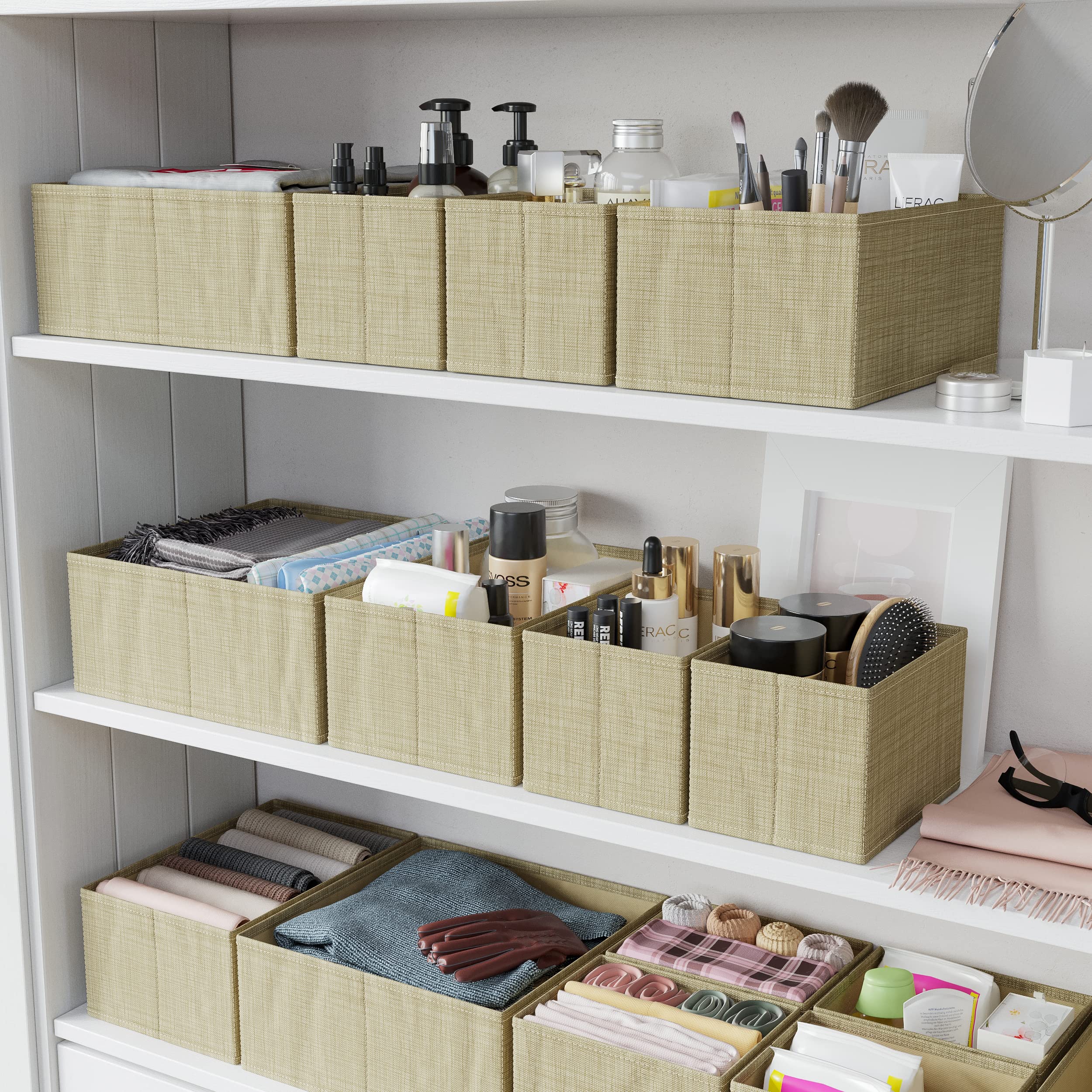 12-Piece Beige Drawer Organizer Set for Clothes - Perfect for Nursery, Bedroom & Closet Storage - Baby Clothes Organizer & Dresser Drawer Dividers for Home Organization (Great for Newborn Essentials, Socks & Undergarments)