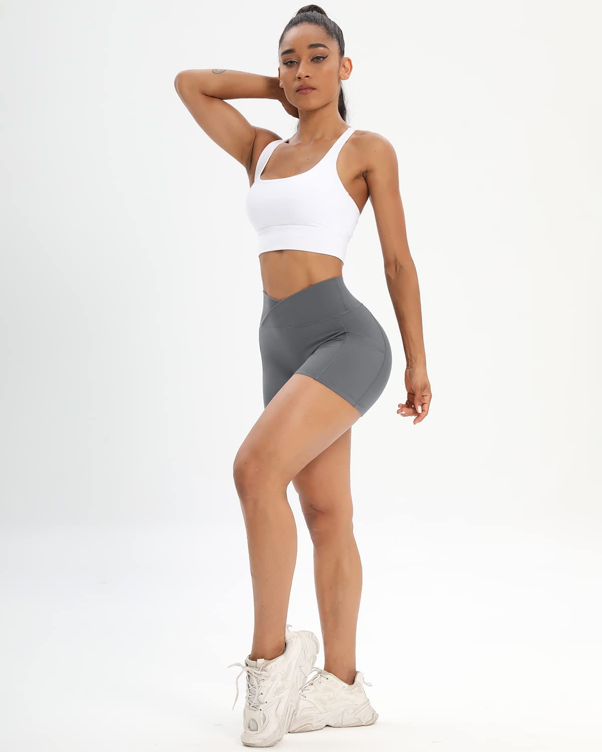 Best Women's Workout Shorts 2-Pack - High Waist Stretchy Spandex Gym & Yoga Shorts with Side Pockets - Perfect for Running, Training & Fitness Activities
