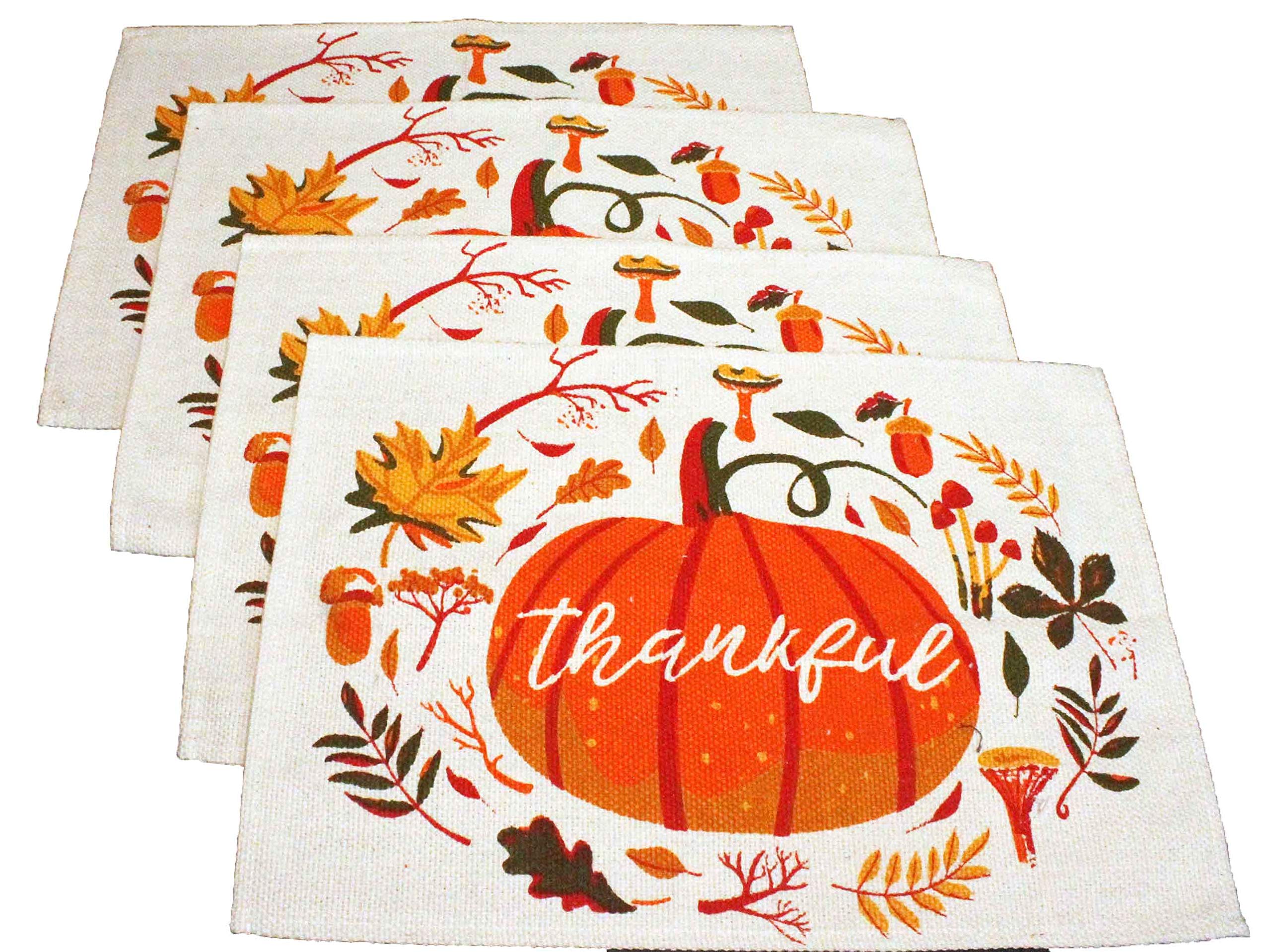 Thanksgiving Placemats Set of 4 - Fall Pumpkin Themed Tapestry Style Table Mats for Autumn Home Decor - Perfect for Holiday Dinners, Family Gatherings & Seasonal Table Settings