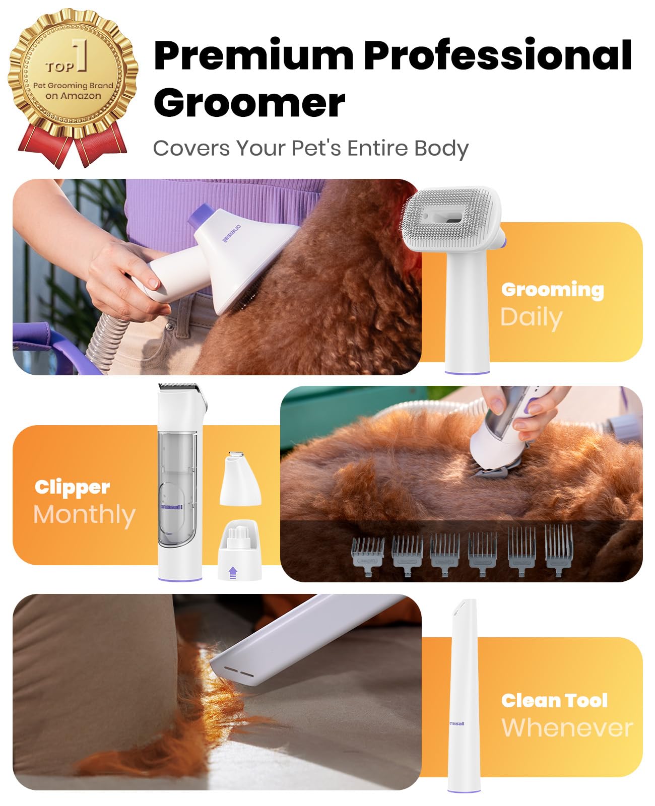 Oneisall Cordless Pet Grooming Vacuum & Dog Shaver - Perfect for Home Grooming