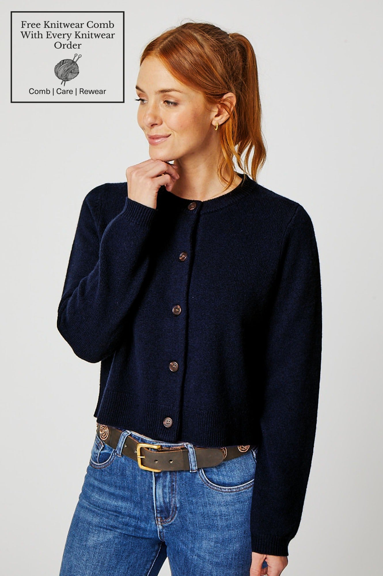 Premium Merino Wool Brittany Cardigan for Women - Soft & Warm Navy Blue Sweater - Perfect for Fall, Winter & Cozy Evenings
