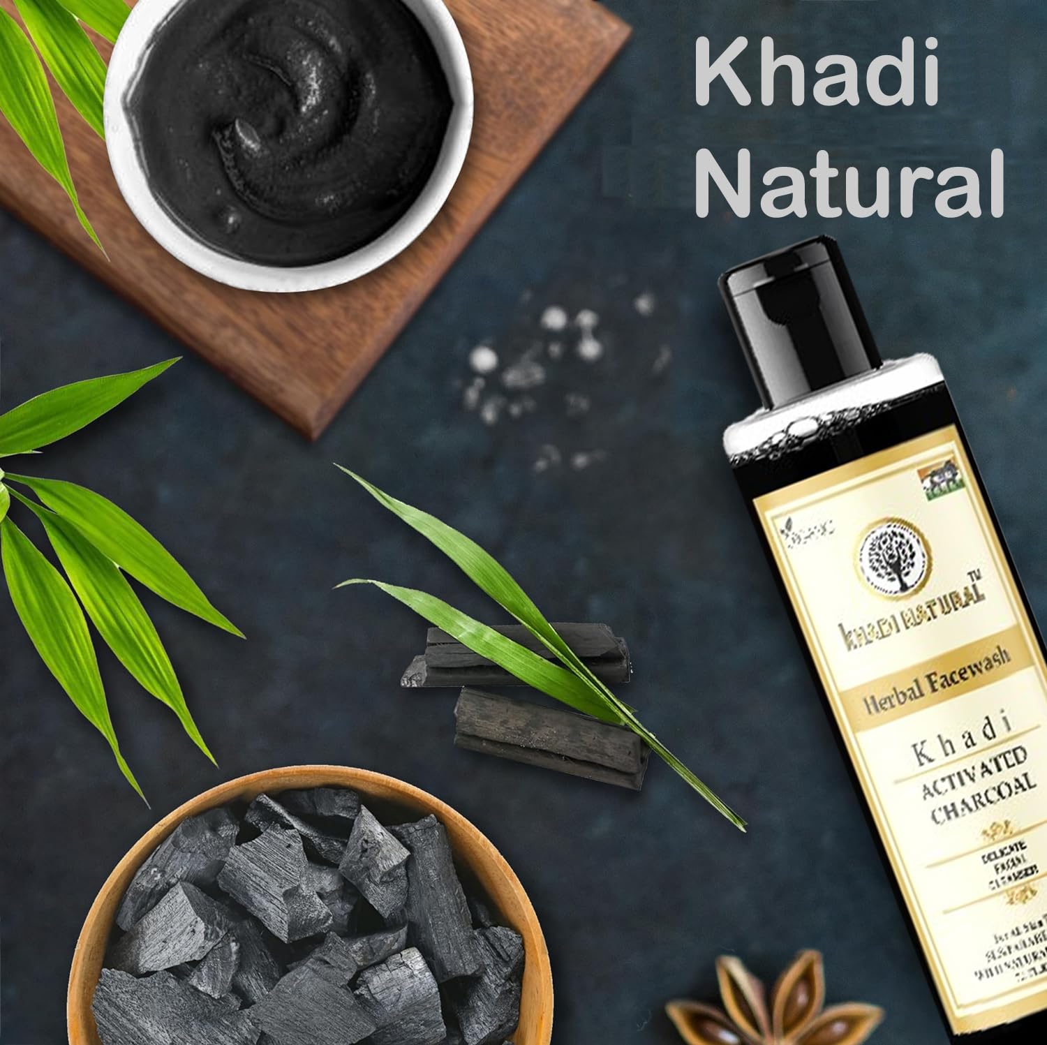 Khadi Natural Activated Charcoal Herbal Face Wash for Men & Women - 210ml | Deep Cleansing & Oil Control | Perfect for Daily Skincare Routine & Acne-Prone Skin