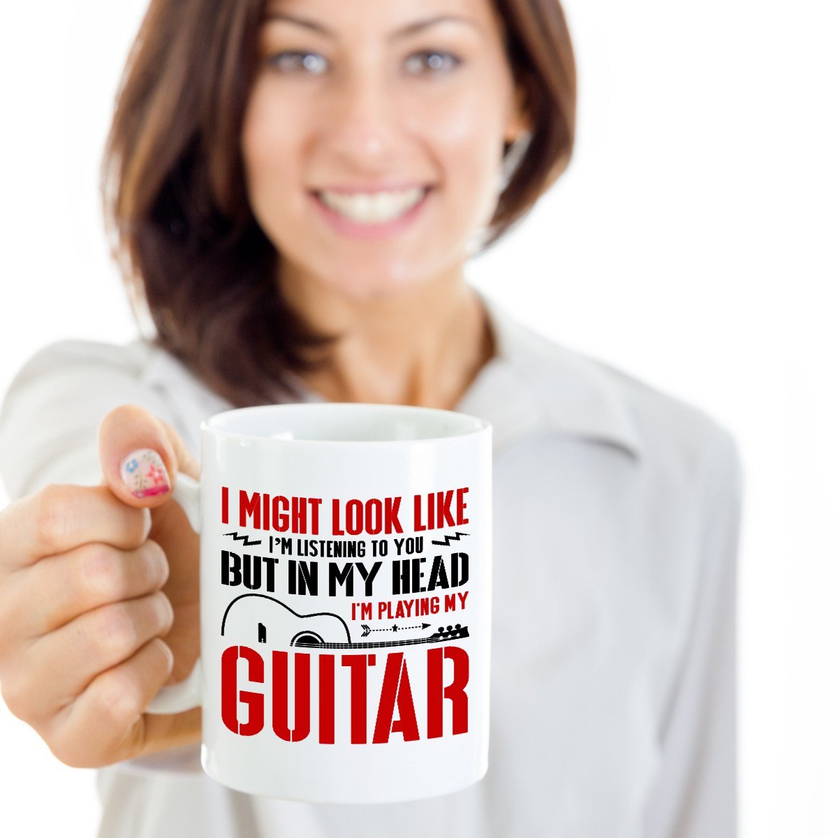 EpicMugs Funny Guitar Lover Coffee Mug - 'I Might Look Like I'm Listening But In My Head I'm Playing Guitar' - Perfect Gift for Musicians & Guitar Players - Ideal for Coffee, Tea & Office Use