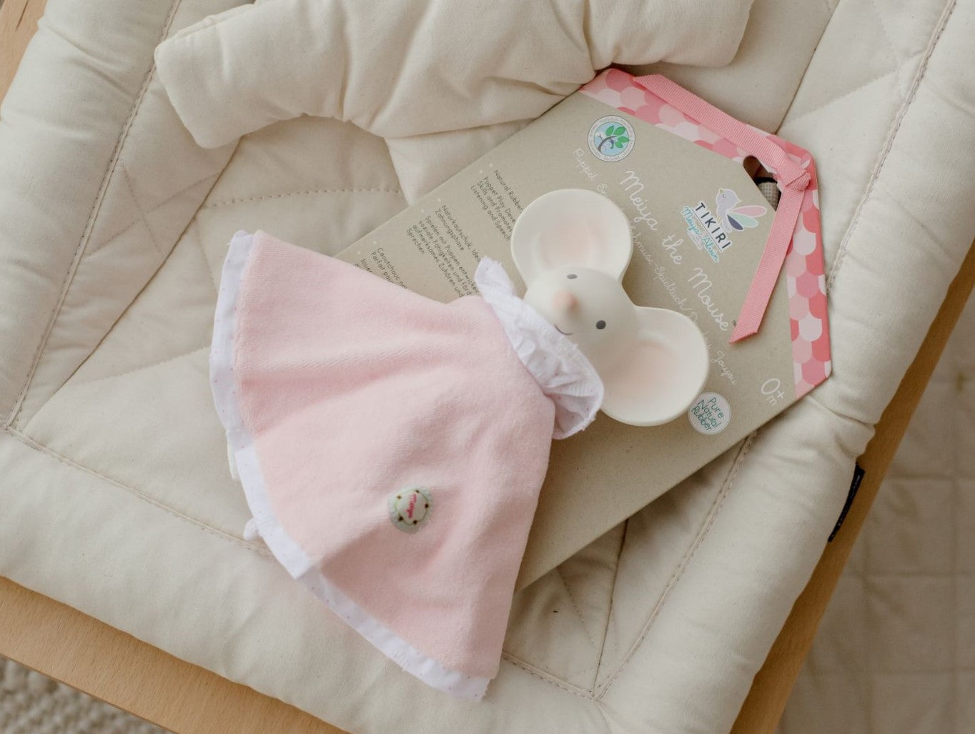 Tikiri Meiya the Mouse Snuggly Teether & Comforter - Soft Baby Teething Toy for Soothing Gums & Comfort - Perfect for Infants & Toddlers During Sleep, Travel, and Playtime