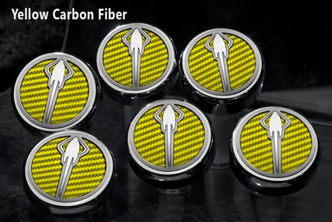 American Car Craft Yellow Carbon Fiber Cap Cover Set - 6pc for Stingray Emblem - Upgrade Your Ride