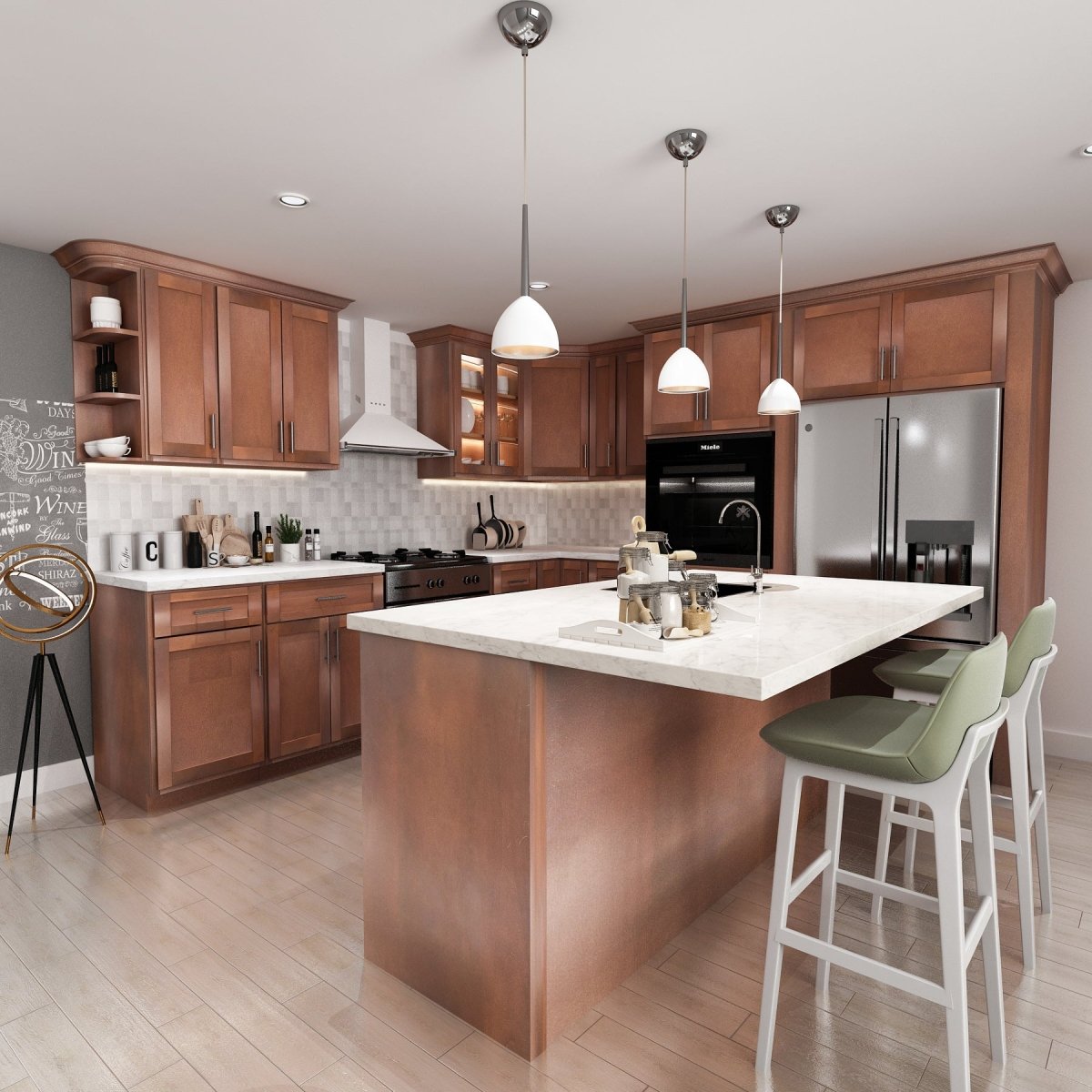 10x10 Kitchen Layout Design with Aria Shaker Espresso Cabinets - Modern Small Kitchen Remodeling Ideas for Home & Apartment