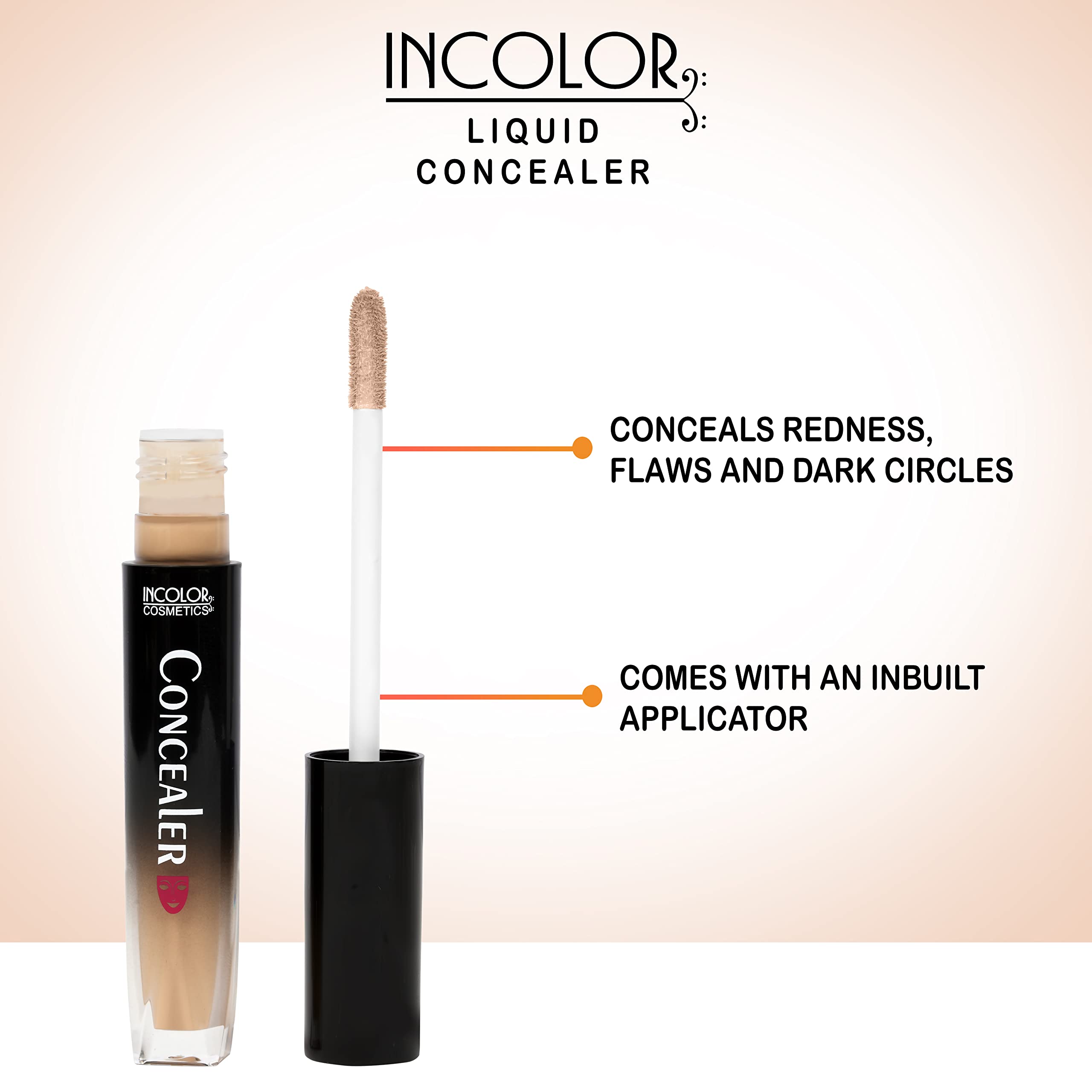 INCOLOR Lightweight Waterproof Liquid Concealer - Full Coverage Semi-Matte Finish for Dark Circles, Redness & Blemishes - Face Makeup for Women & Girls (Shade No.4) - Perfect for Everyday Wear & Professional Makeup Looks