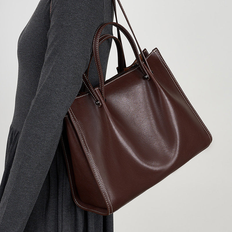 Genuine Leather Large Capacity Tote Shoulder Bag for Women - Stylish & Durable Handbag for Work, Travel & Everyday Use