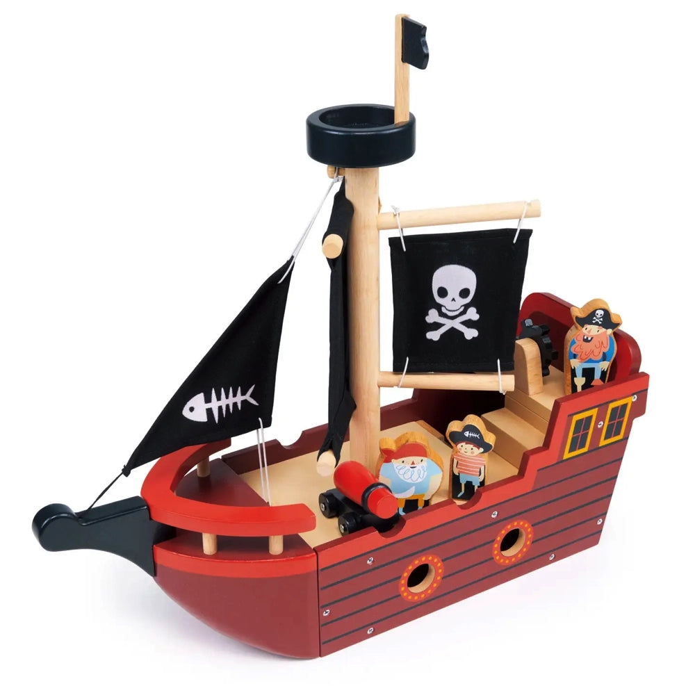 Mentari Toys Fishbones Pirate Ship - Wooden Pirate Ship Playset for Kids, Adventure Toy with Figures & Accessories - Perfect for Imaginative Play, Birthday Gifts & Classroom Activities