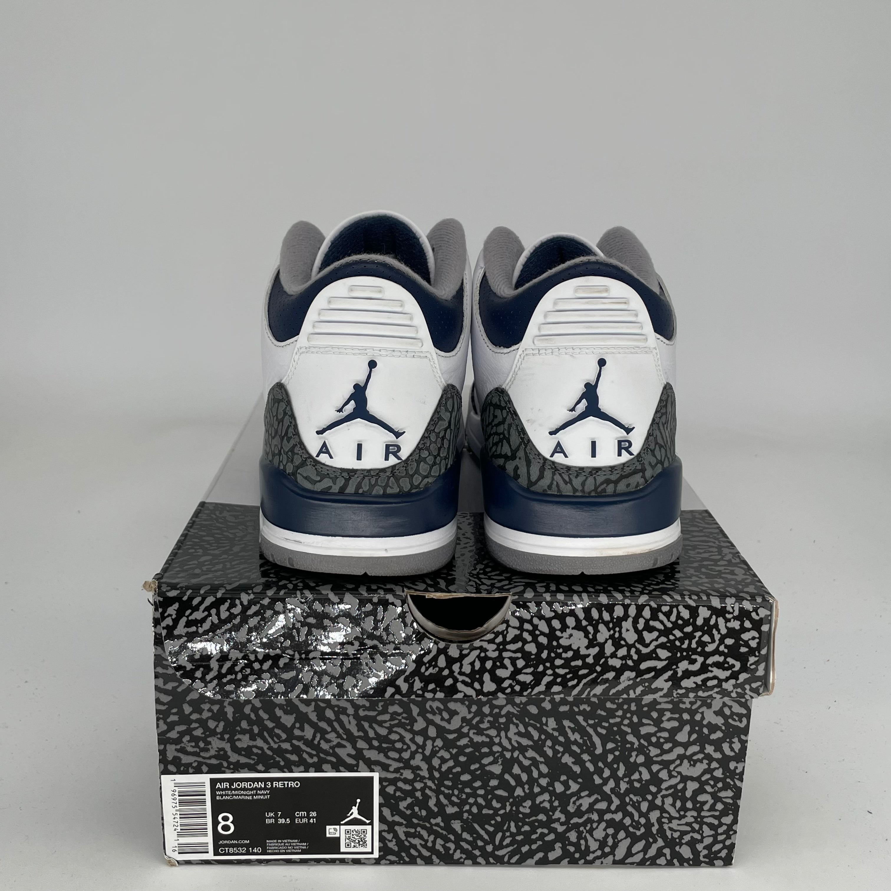 AIR JORDAN 3 Retro Midnight Navy Men's Basketball Shoes Size 8 - CT8532-140 | Authentic Sneakers for Sports, Streetwear & Casual Outfits