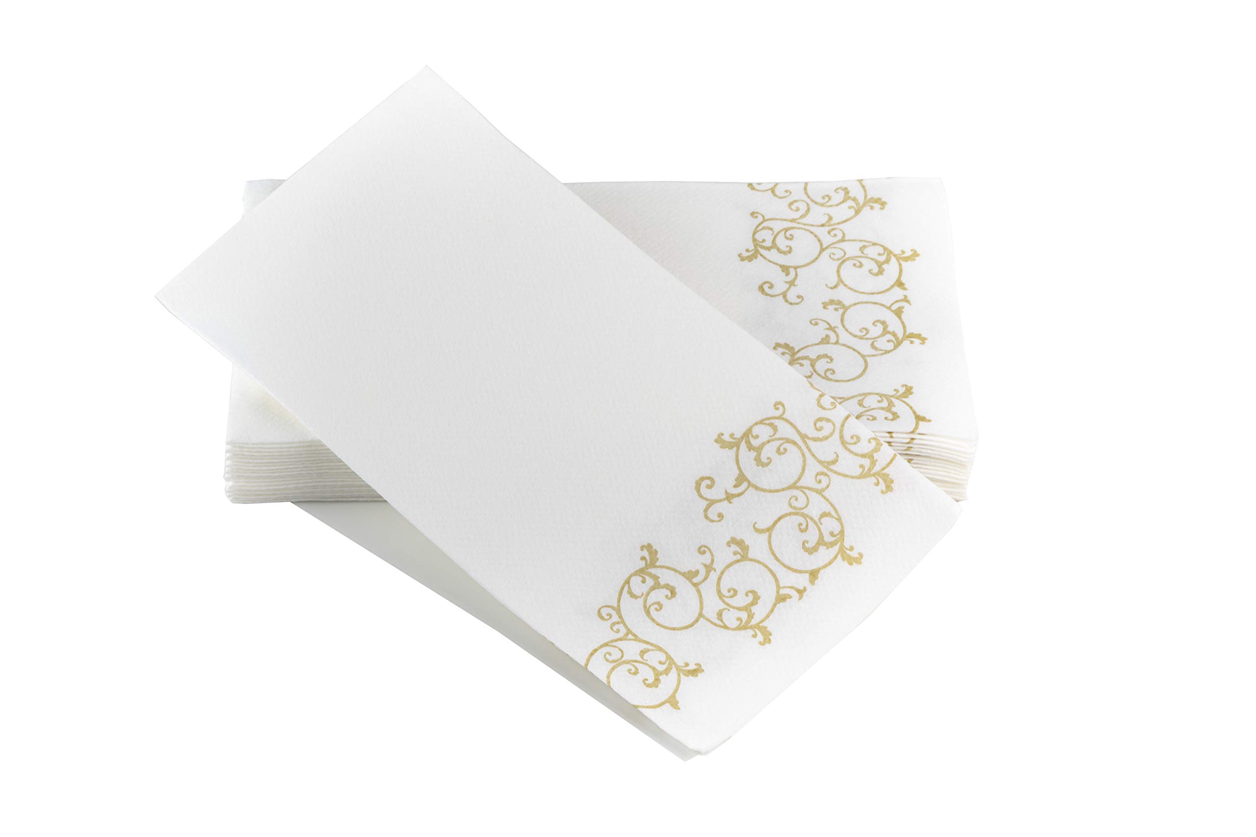 **SimuLinen Disposable Guest Bathroom Hand Towels – Gold Floral Design, Linen-Like Paper Towels, Soft Cloth-Like Texture, 12x17