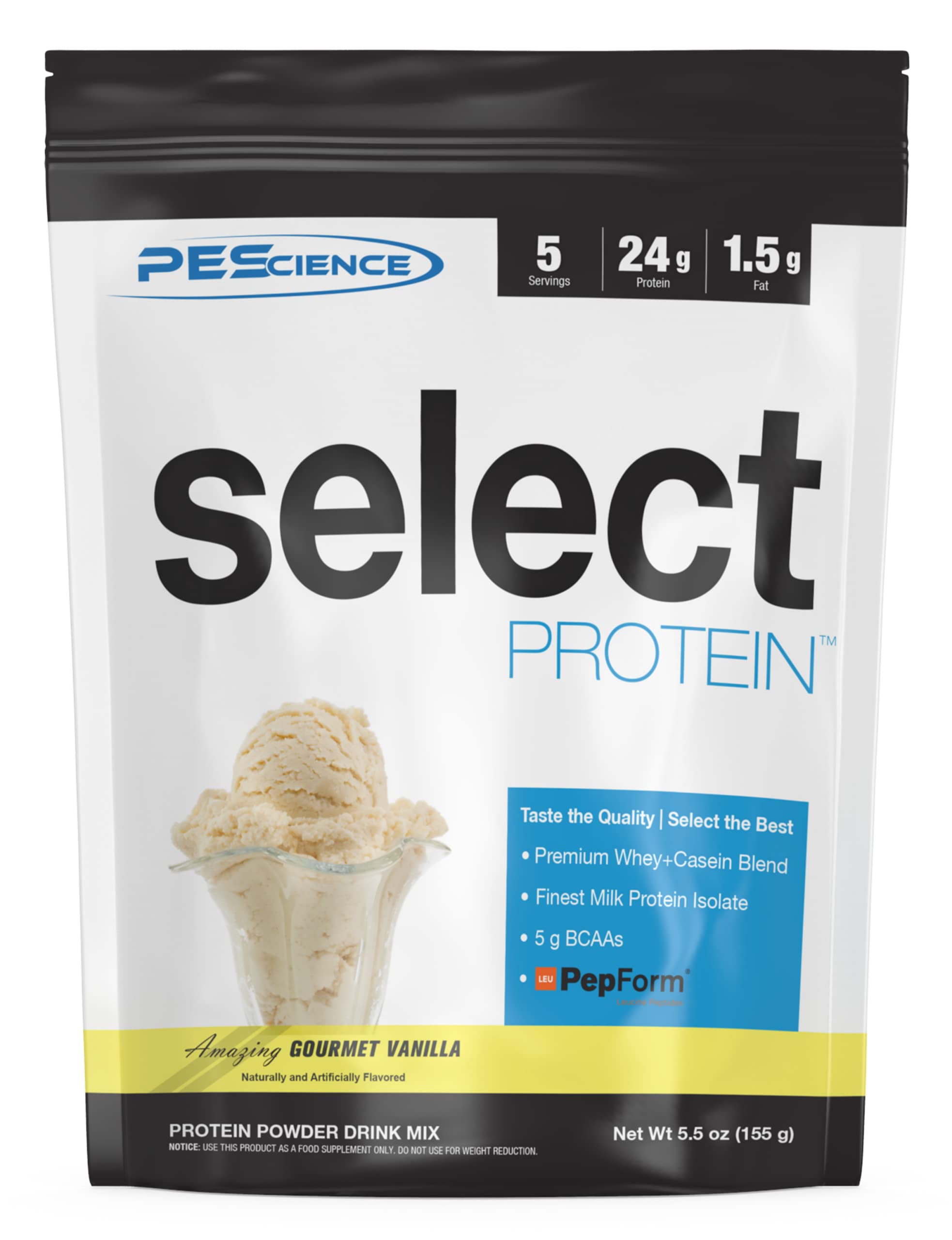 PEScience Select Low Carb Protein Powder - Gourmet Vanilla, 5 Servings | Keto Friendly, Gluten Free | Post-Workout Recovery & Weight Management