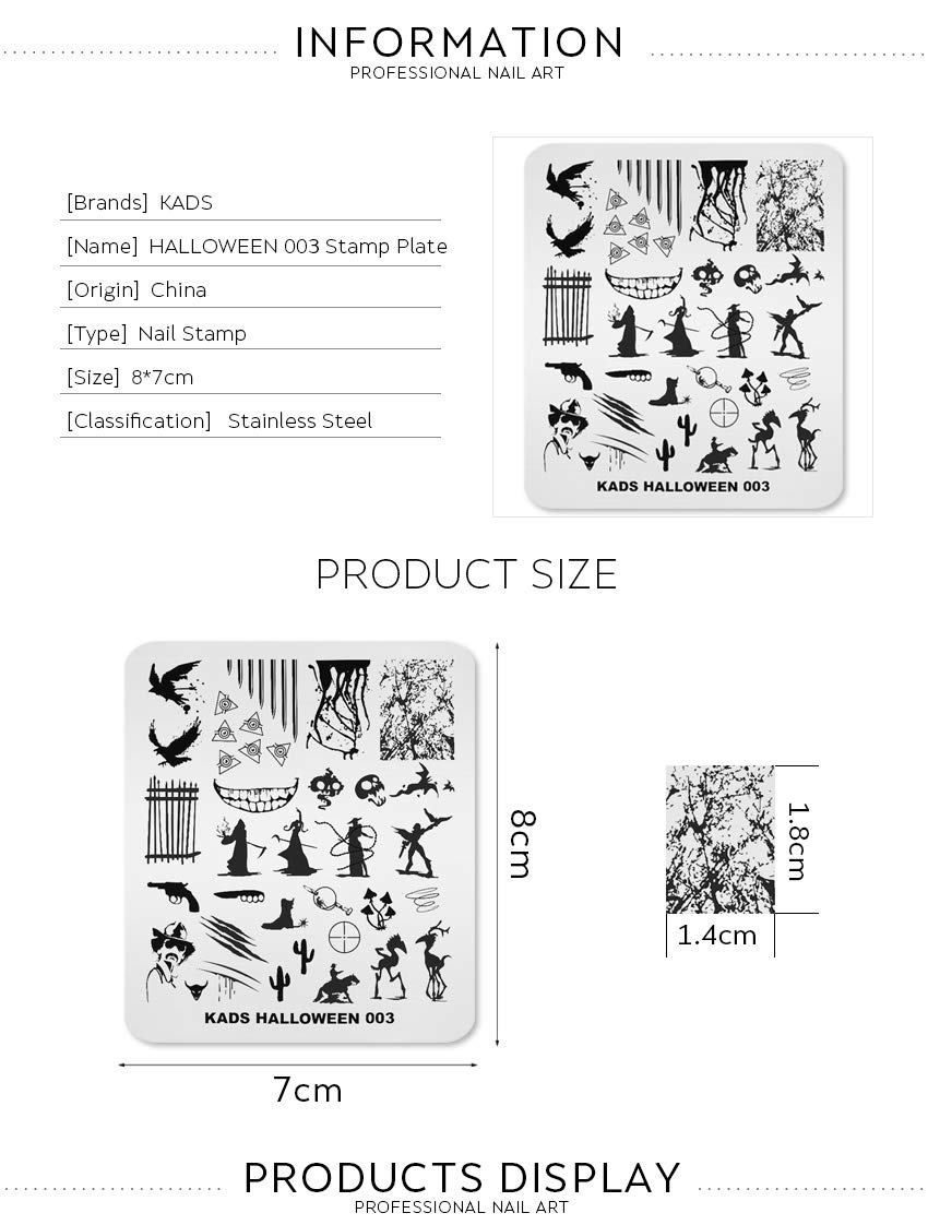 KADS Halloween Nail Art Stamping Kit - 10 Nail Stamp Plates with Pumpkin, Ghost, Skull & Bat Designs for DIY Nail Decoration (HA003) | Perfect for Halloween Parties, Costume Nails & Spooky Manicures
