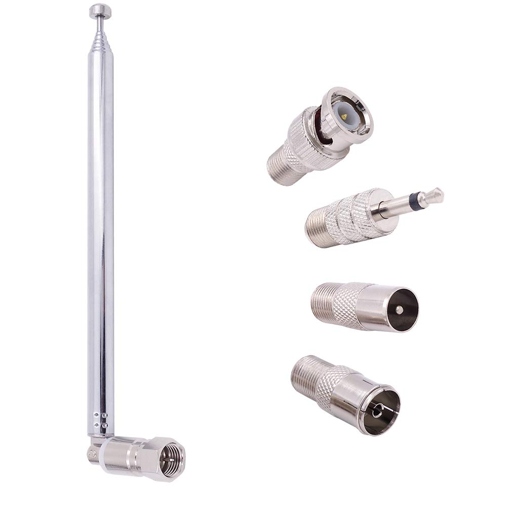 Fancasee FM Antenna Telescopic 75 Ohm Male Plug with PAL/BNC/3.5mm Adapter - Indoor Outdoor FM Radio Antenna for AV Stereo Receiver, Home Theater & Amplifier Systems - Perfect for Home Entertainment, Car Audio & DIY Projects