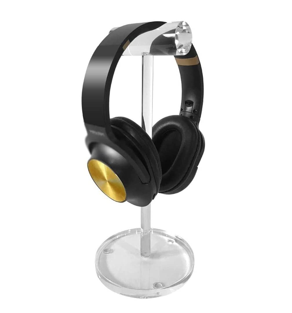 Universal Acrylic Headphone Stand Holder - Clear Earphone Display Rack & Desk Shelf Bracket (12x27.5cm) for Gaming Headsets, Studio Headphones, Office & Home Organization
