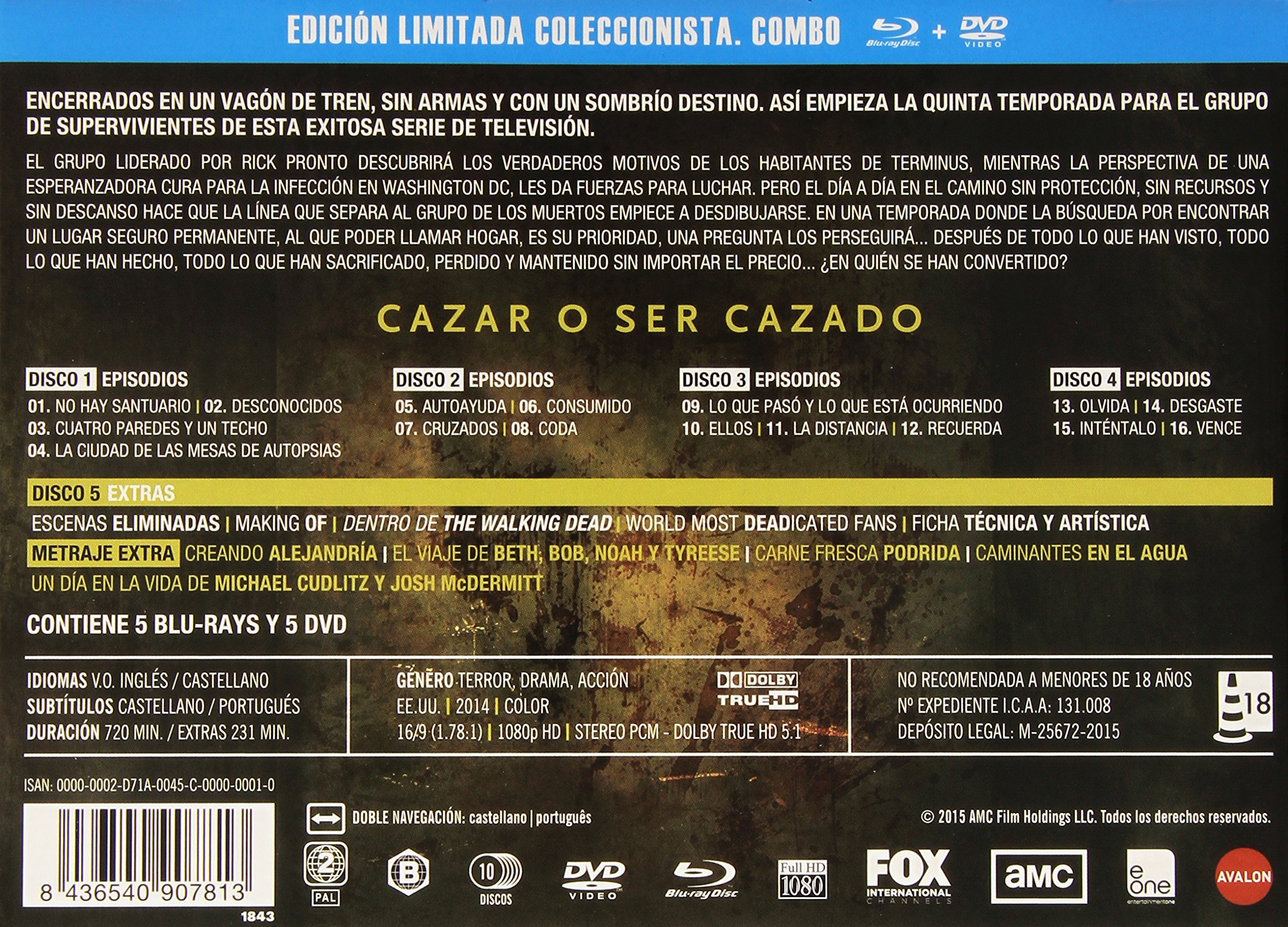 The Walking Dead Season 5 Blu-ray & DVD Combo (10-Disc Box Set) with Asphalt Walker Figurine - Region B Import from Spain - Perfect for Horror Fans & Collectors